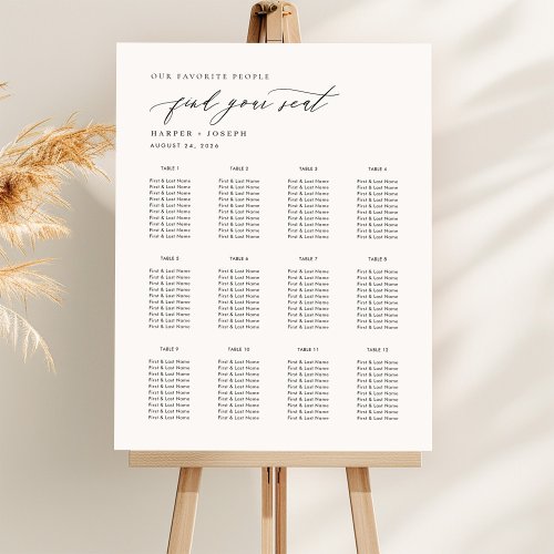 Elegant Script Wedding Table Seating Chart Foam Board