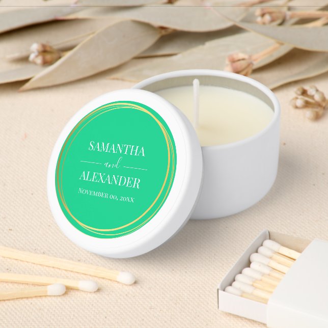 Elegant script wedding teal sea plain minimalist  mini candle favors (Insitu)