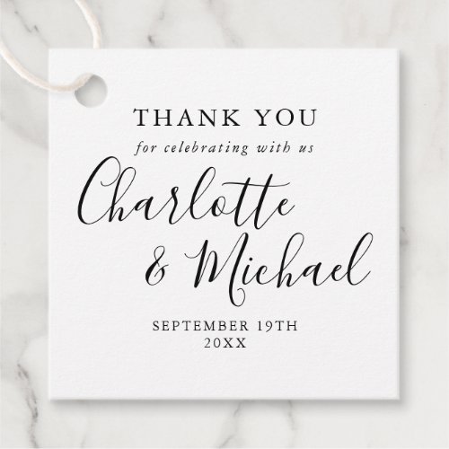 Elegant Script Wedding Thank You Black And White Favor Tags