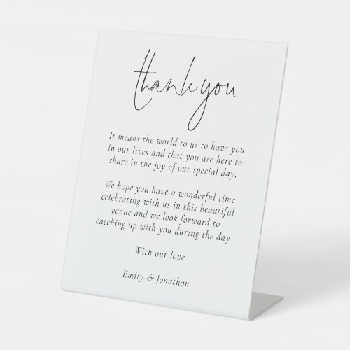 Elegant Script Wedding Thank You Letter to Guests Pedestal Sign