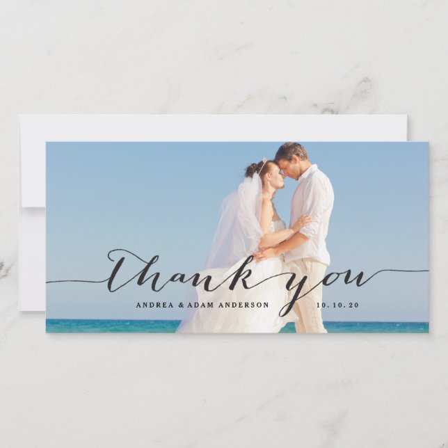Elegant Script | Wedding Thank You Photo Card (Front)