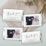 Elegant Script Wedding Thank you Photo Hershey's Miniatures<br><div class="desc">Elegant Script Wedding Thank you Photo Hershey's Miniatures. A favor wedding photo candy with a custom wedding photo, bride and groom`s names and wedding date. An elegant and stylish thank you photo candy - great for your wedding guests. Thank You is in a trendy script. Add your favorite wedding photo...</div>