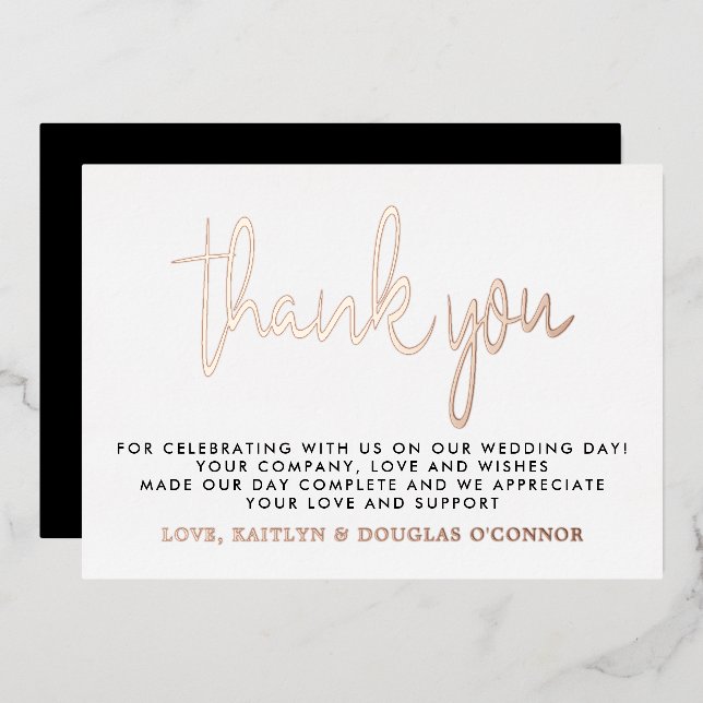 Elegant Script Wedding Thank You Real Foil Invitation (Front/Back)