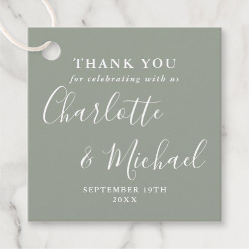 Elegant Script Wedding Thank You Sage Green Favor Tags