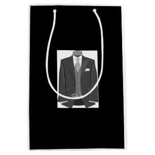 Elegant Script Wedding Tuxedo Suit Groom Black  Medium Gift Bag
