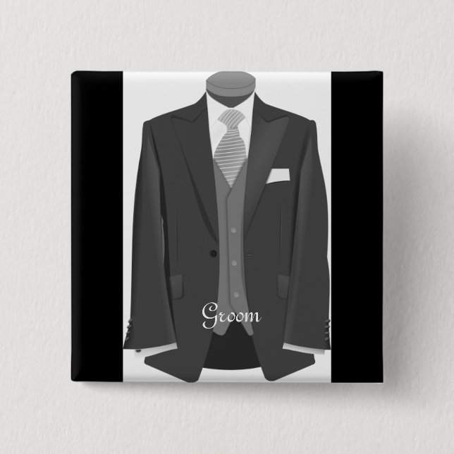 Elegant Script Wedding Tuxedo Suit Groom Gift Pinback Button (Front)