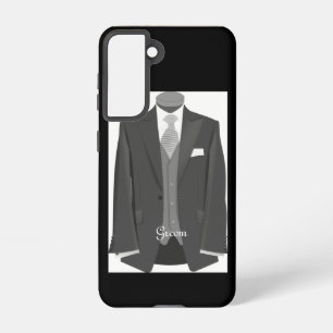 Elegant Script Wedding Tuxedo Suit Groom  Samsung Galaxy S21 Case