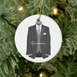 Elegant Script Wedding Tuxedo Suit Groomsman  Ceramic Ornament<br><div class="desc">This Wedding Tuxedo Groomsman bridal fashion design was created for the modern wedding. It has sleek designer accents and a chic contemporary style.</div>