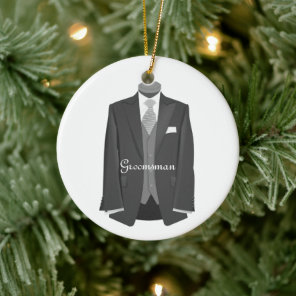 Elegant Script Wedding Tuxedo Suit Groomsman  Ceramic Ornament