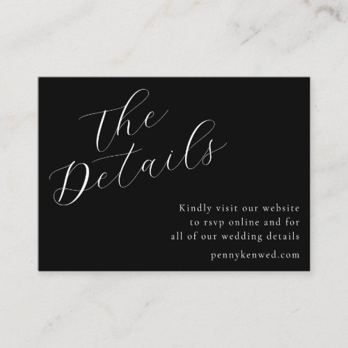 Elegant Script Wedding Website QR Code Black Enclosure Card