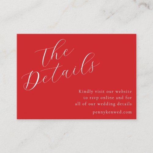 Elegant Script Wedding Website QR Code Red Enclosure Card