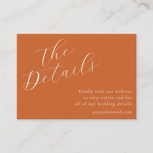 Elegant Script Wedding Website QR Code Terracotta Enclosure Card