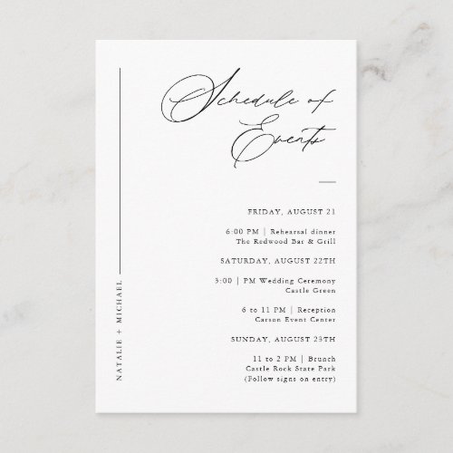 Elegant Script Wedding Weekend Schedule Of Events Enclosure Card