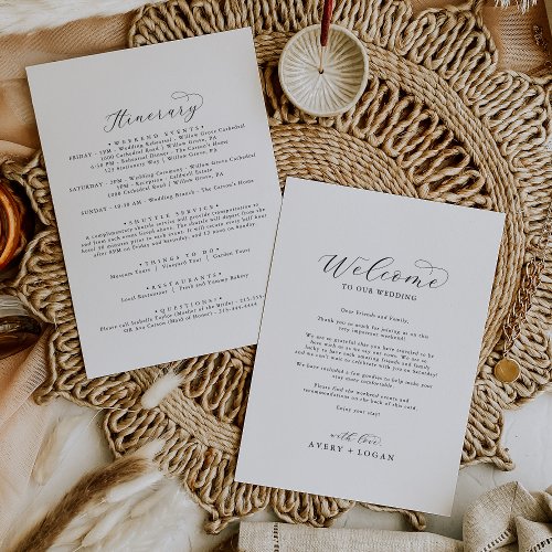 Elegant Script Wedding Welcome Letter  Itinerary