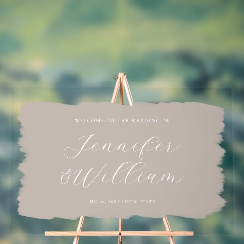 Elegant Script Wedding Welcome Paint Beige Acrylic Sign