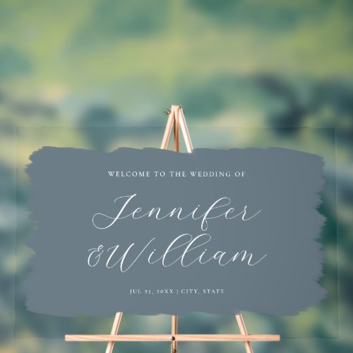 Elegant Script Wedding Welcome Paint Dusty Blue Acrylic Sign