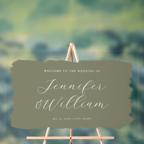 Elegant Script Wedding Welcome Paint Sage Acrylic Sign