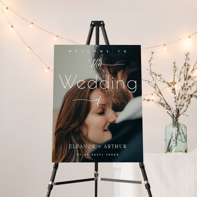Elegant Script Wedding Welcome Sign | Modern Photo (In Situ (Stand))