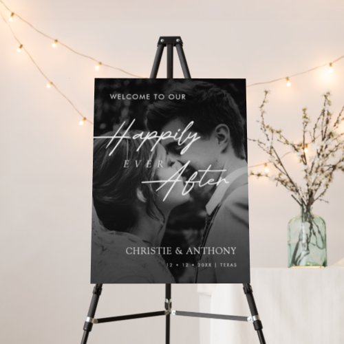 Elegant Script Wedding Welcome Sign with Photo 