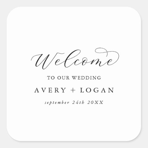 Elegant Script Wedding Welcome Square Sticker