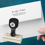 Elegant Script Weddings Engagement Return Address Rubber Stamp<br><div class="desc">Create your own custom, personalized, simple, elegant, stylish, modern, maple wood return address rubber stamp for all your wedding mails - Save the Date, RSVP, reception invitations, and Thank You cards. Simply enter the bride & groom's / wife & husband's names, and address. Elegant return address stamp for use on...</div>