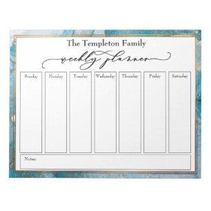 Elegant Script Weekly Planner Teal & Gold Art Notepad