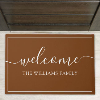 Elegant Script Welcome Custom Family Name Outdoor Doormat