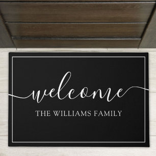 Elegant Script Welcome Custom Family Name Outdoor Doormat