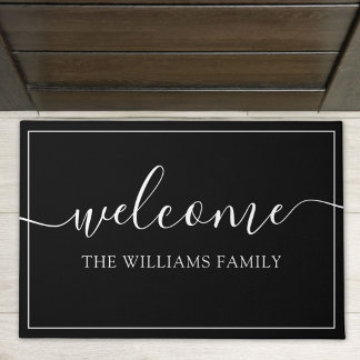 Elegant Script Welcome Custom Family Name Outdoor Doormat
