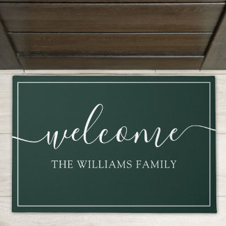 Elegant Script Welcome Custom Family Name Outdoor Doormat