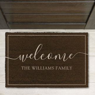 Elegant Script Welcome Custom Family Name Outdoor Fiber Doormat