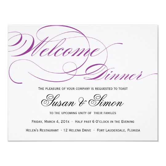 elegant script welcome dinner invitation purple zazzle