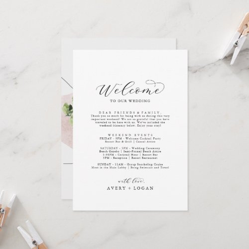 Elegant Script Welcome Letter Itinerary  Map