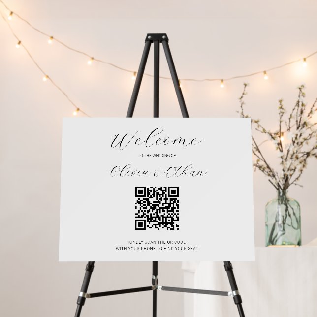 Elegant Script Welcome Seating Chart QR Code Sign (In Situ (Stand))