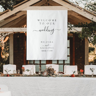 Elegant Script Welcome To Our Wedding Fabric Sign  Tapestry