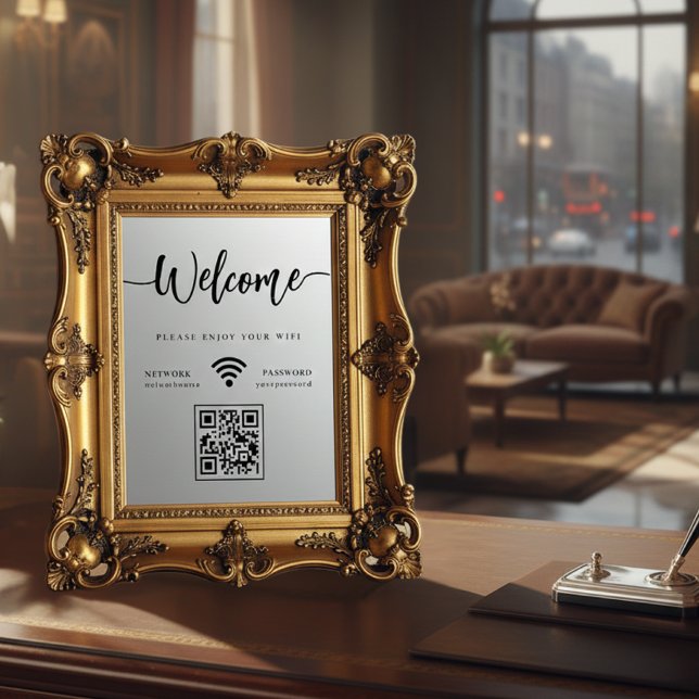 Elegant Script Welcome WIFI Scannable QR Code Window Cling (Elegant Script Welcome WIFI Scannable QR Code Window Cling)
