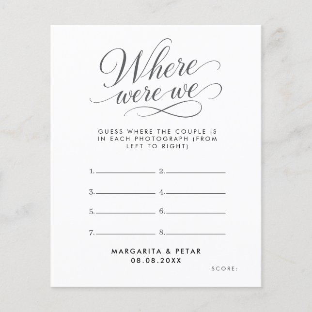 Elegant Script Where Were We Bridal Shower Game Flyer (Front)