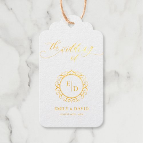 Elegant Script Whimsical Monogram Wedding Foil Gift Tags