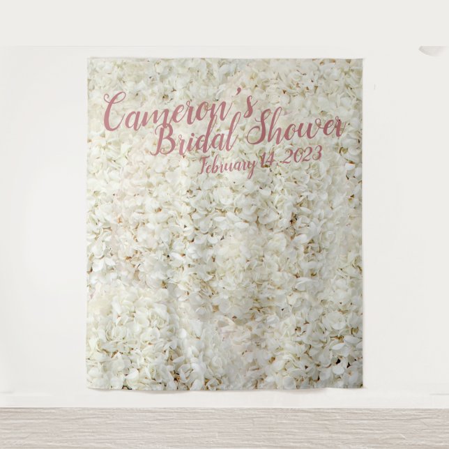 Elegant Script White Floral Bridal Shower Backdrop (Front)