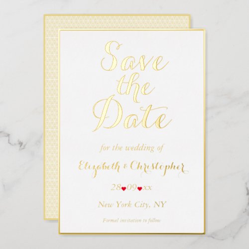 Elegant Script White Gold Wedding Save the Date Foil Invitation