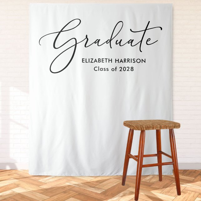 Elegant Script White Graduation Backdrop (Creator Uploaded)