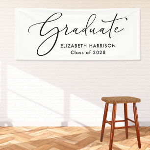 Elegant Script White Graduation Banner