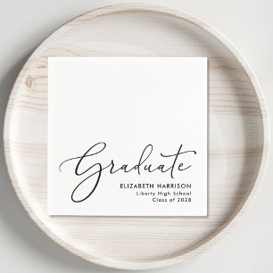 Elegant Script White Graduation Party Napkins