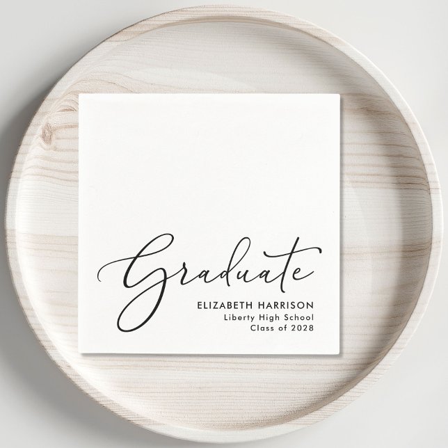 Elegant Script White Graduation Party Napkins (Creator Uploaded)