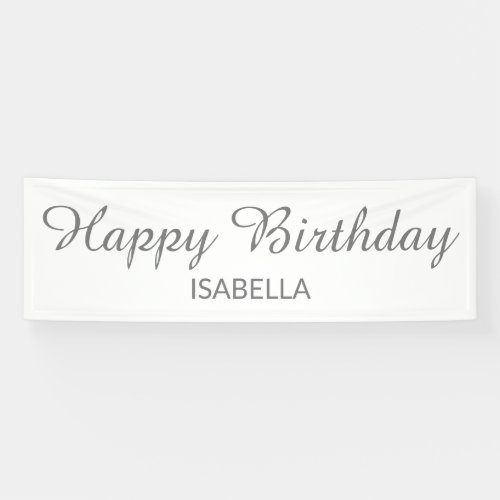 Elegant Script White Gray Happy Birthday Banner