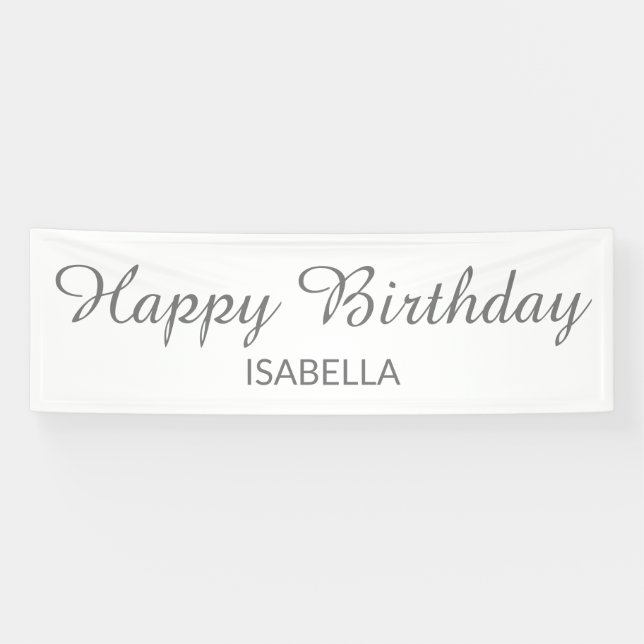 Elegant Script White Gray Happy Birthday Banner (Horizontal)