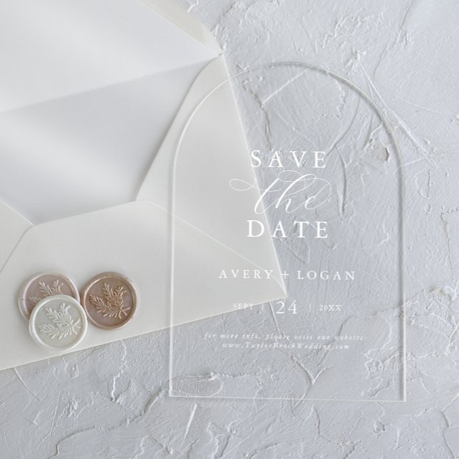 Elegant Script White Modern Wedding Save the Date (Elegant Script White Modern Wedding Save the Date Acrylic Invitations)