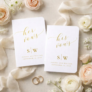 Elegant Script White Monogram His and Hers Gold Foil Vow Books