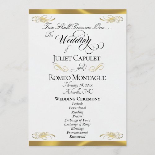 Elegant Script - White Pearl/Gold Wedding Program