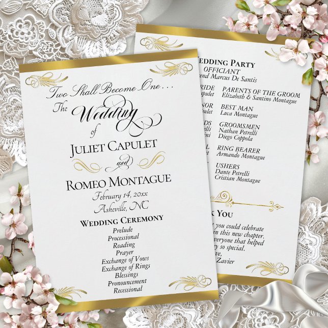Elegant Script - White Pearl/Gold Wedding Program (Creator Uploaded)